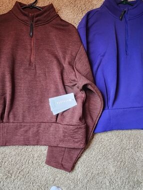 2 New Women Athleta Fleece Altitue Half Zip Tops L Large Nwt